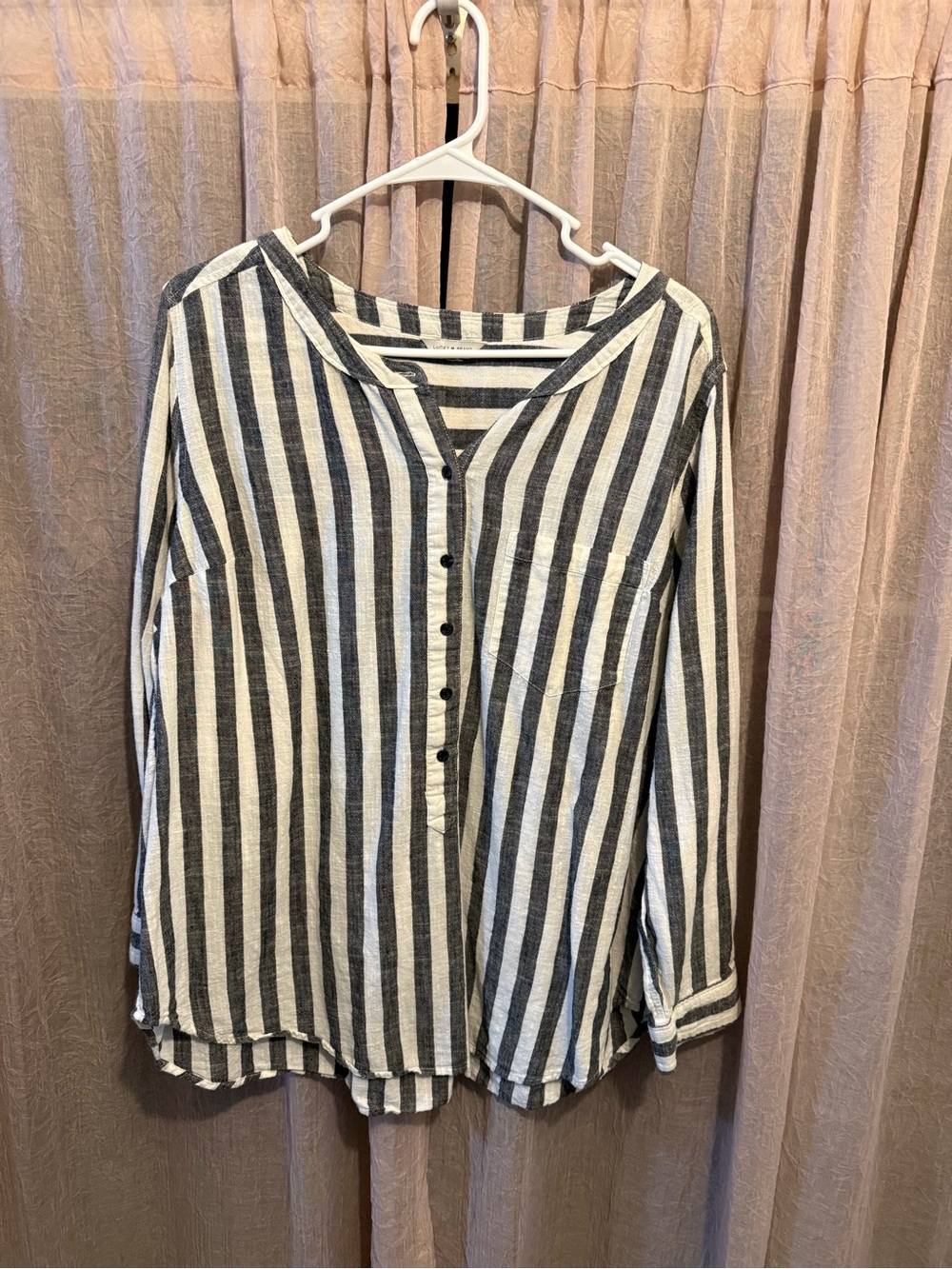 Lucky Brand Black and White Vertical Stripe Button-Front Shirt